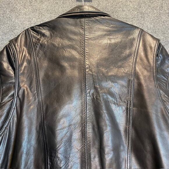 Vintage 90s Barcelino Black Leather Car Coat Men 42 Overcoat Soft Lamb MidLength - Picture 5 of 12